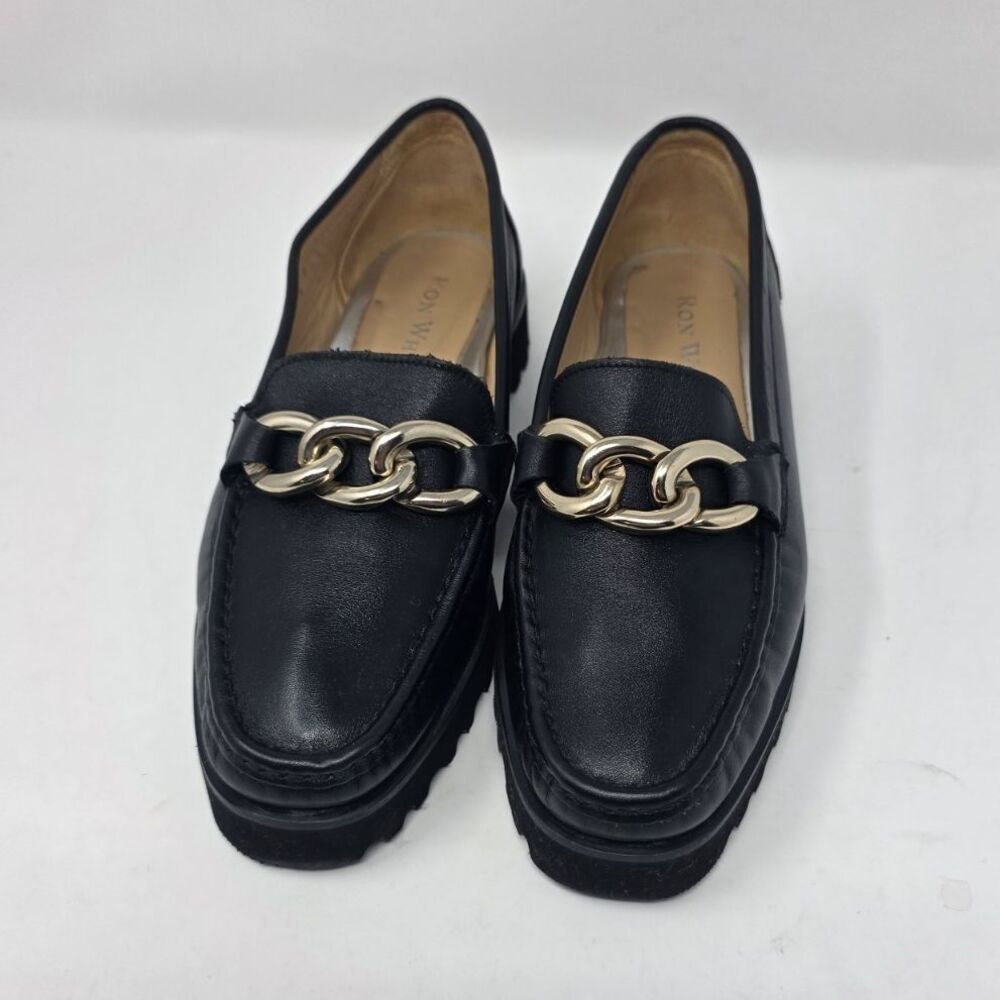 Ron White Black Leather Loafer Women's Comfort Shoes Chain Accent 7.5 E